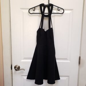 Lulus Black Light And Grace Mesh Halter Flare Skater Dress